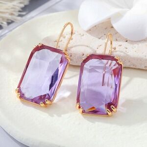 Elegant Purple and Gold Drop Glass Earrings
